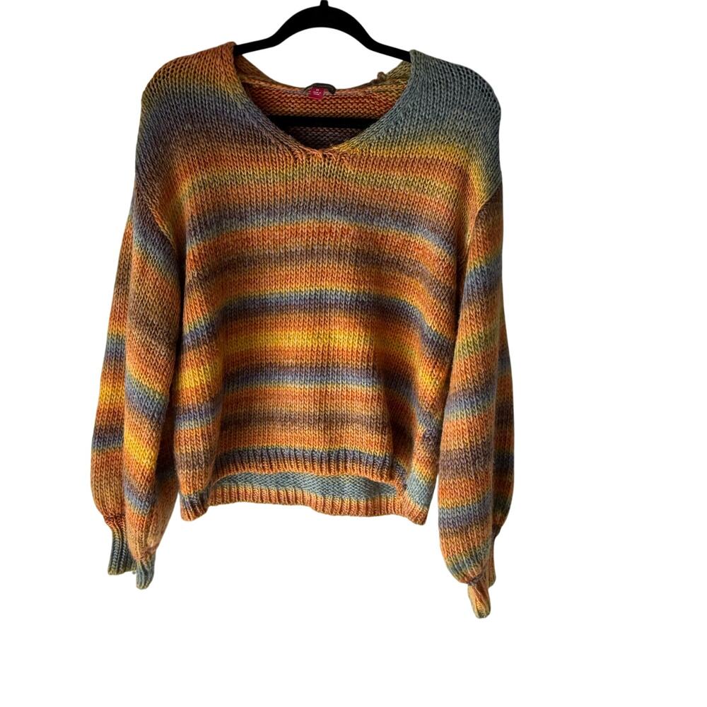 Vince Camuto Size Medium Rainbow Earth Tones Cable Knit‎ V Neck Sweater